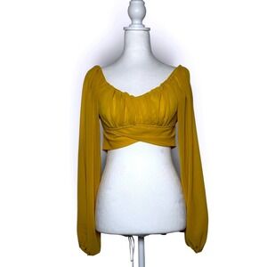Windsor Yellow Chiffon Long Sleeve Tie Back Crop Top XS NEW